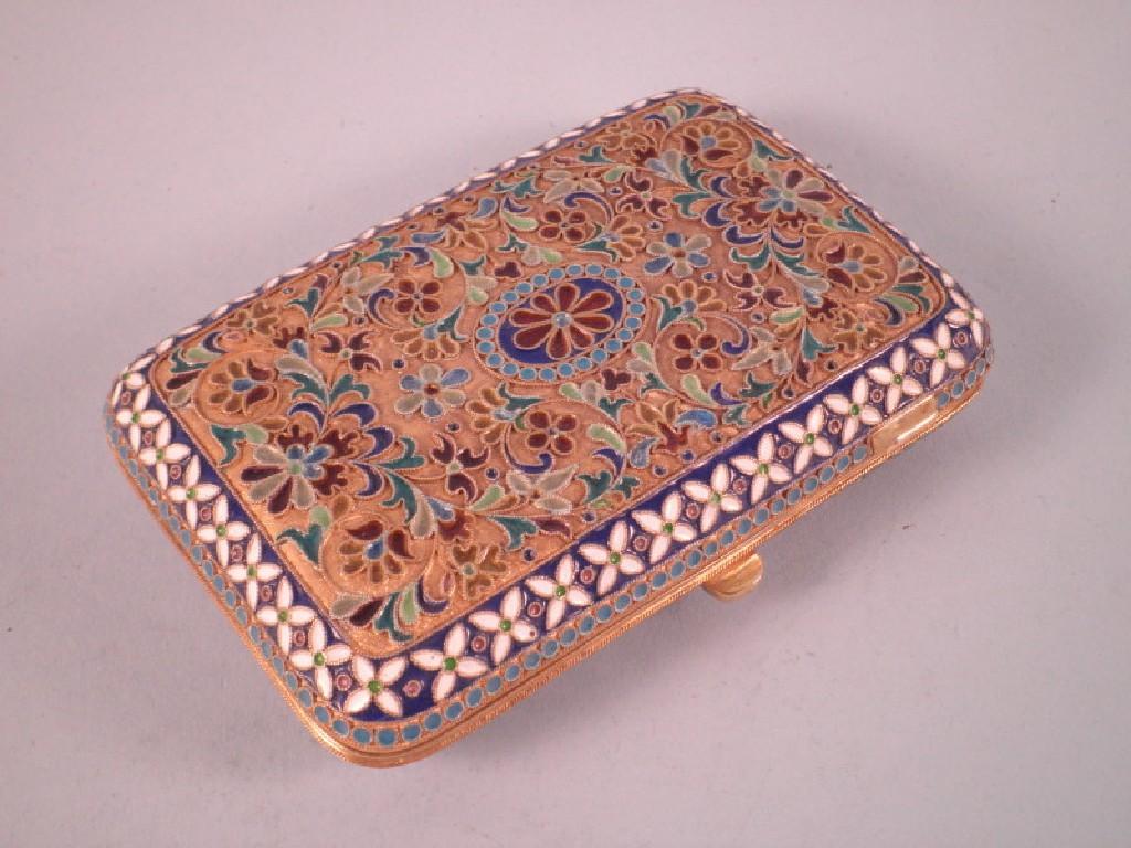 Appraisal: A Russian style yellow metal and cloisonne enamel cigarette box