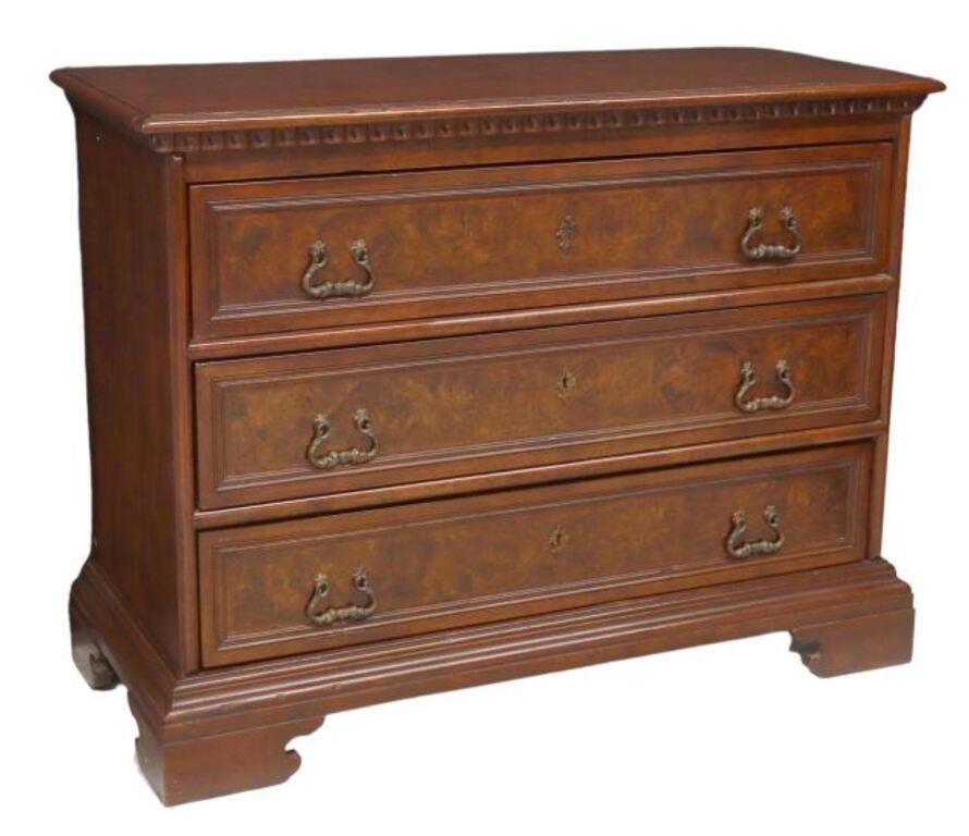 Appraisal: Italian Baroque style commode early th c three burlwood-faced drawers