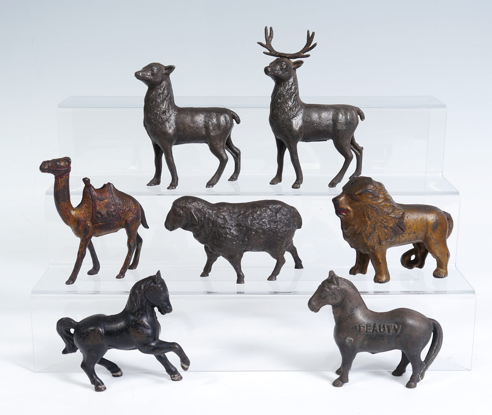 Appraisal: FIGURAL ANIMALS CAST IRON STILL BANKS pieces total to include