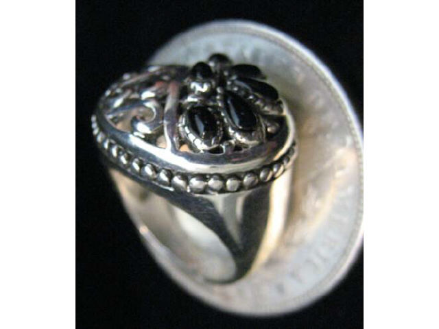 Appraisal: ONYX PIERCED STERLING DESIGNER RING