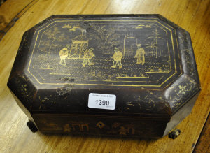 Appraisal: A th century Chinese black lacquered work box with gilded