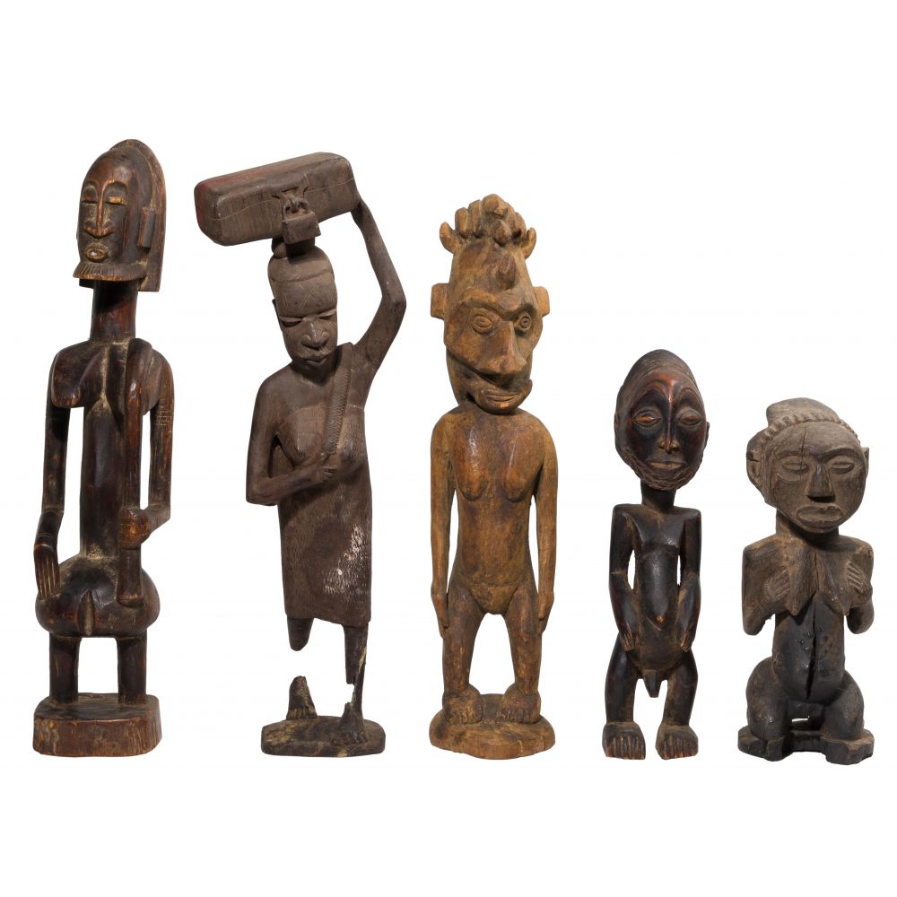 Appraisal: AFRICAN AND OCEANIC CARVED WOOD FIGURINE ASSORTMENT items including African