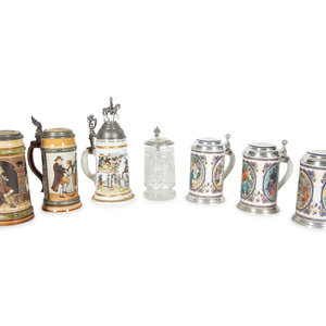 Appraisal: A Collection of German Pewter Mounted Steins th th Century