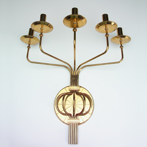 Appraisal: TOMMI PARZINGER DORLYN SILVERSMITHS Five-arm polished brass wall sconce with