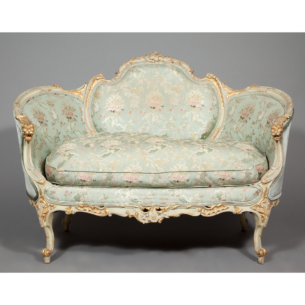 Appraisal: German Rococo Style Carved and Painted Canape With a serpentine