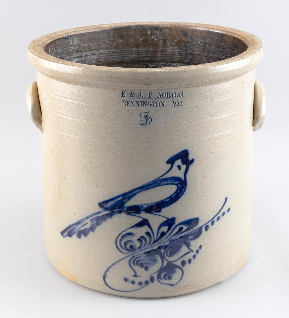 Appraisal: FIVE-GALLON STONEWARE CROCK BY E L P NORTON BENNINGTON VERMONT