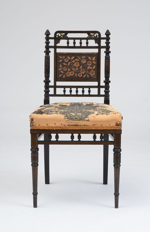 Appraisal: HERTER BROTHERS EBONIZED GILT-INCISED AND GILT-METAL-INLAID SIDE CHAIR Stamped four