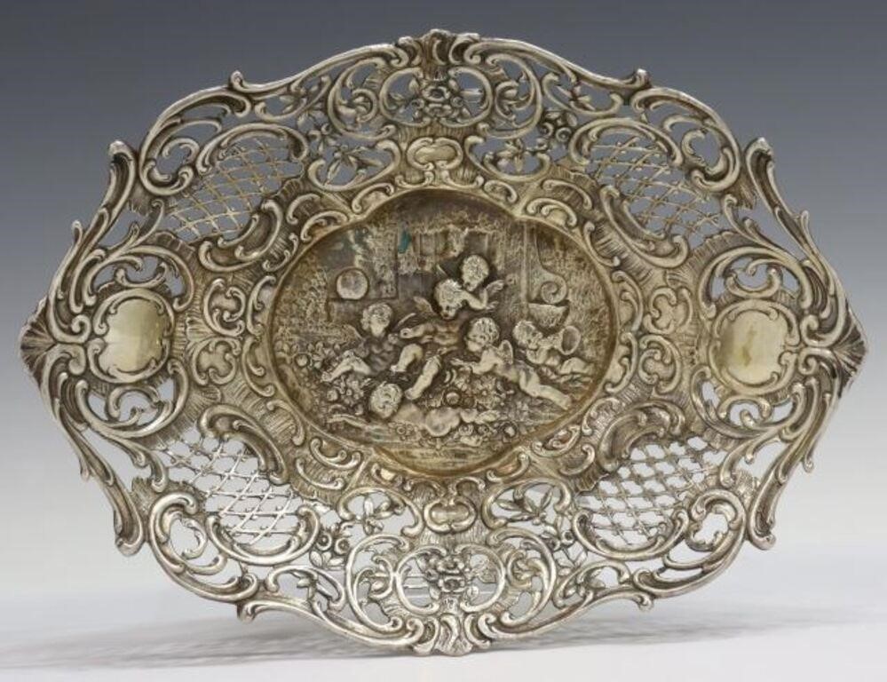 Appraisal: German Rococo Revival silver reticulated basket pierced foliate scroll and