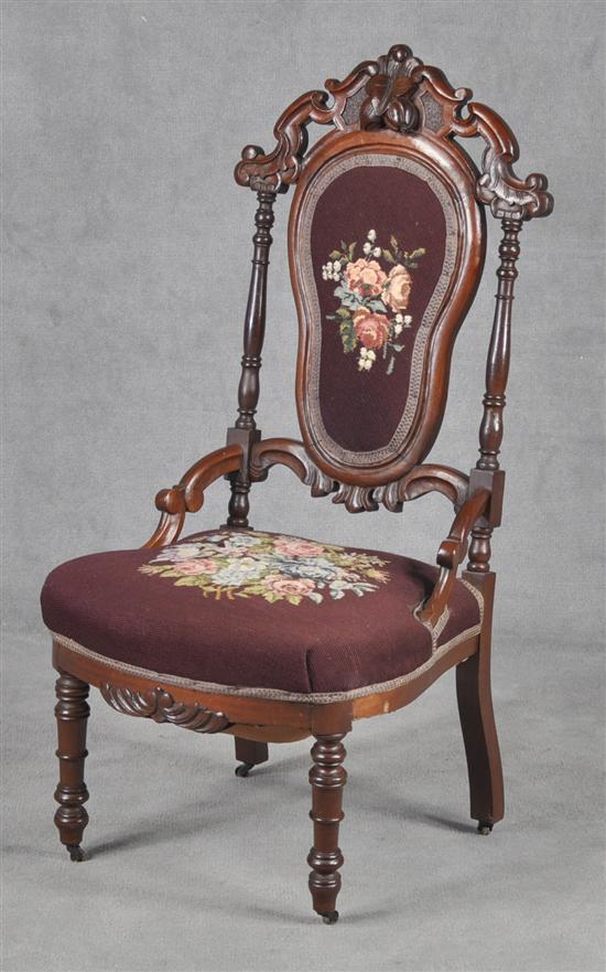 Appraisal: Walnut Victorian Ladies Chair Circa Turned legs and back supports