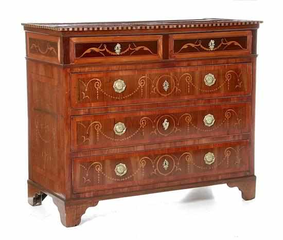 Appraisal: Continental marquetry inlaid chest of drawers late th century rectangular