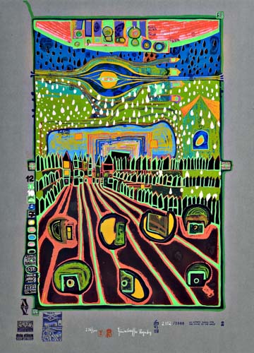 Appraisal: FRIEDENSREICH HUNDERTWASSER Street for Survivors Color screenprint with metal imprints