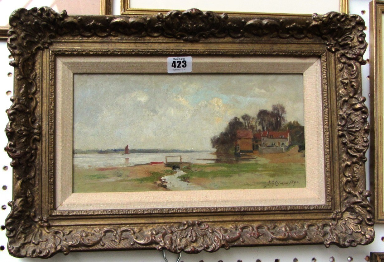 Appraisal: Frederick George Cotman - Estuary scene oil on panel signed