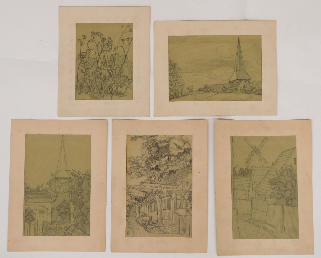 Appraisal: OTTO PLAUG TOWNSCAPE STUDY DRAWINGS New York Germany - Includes