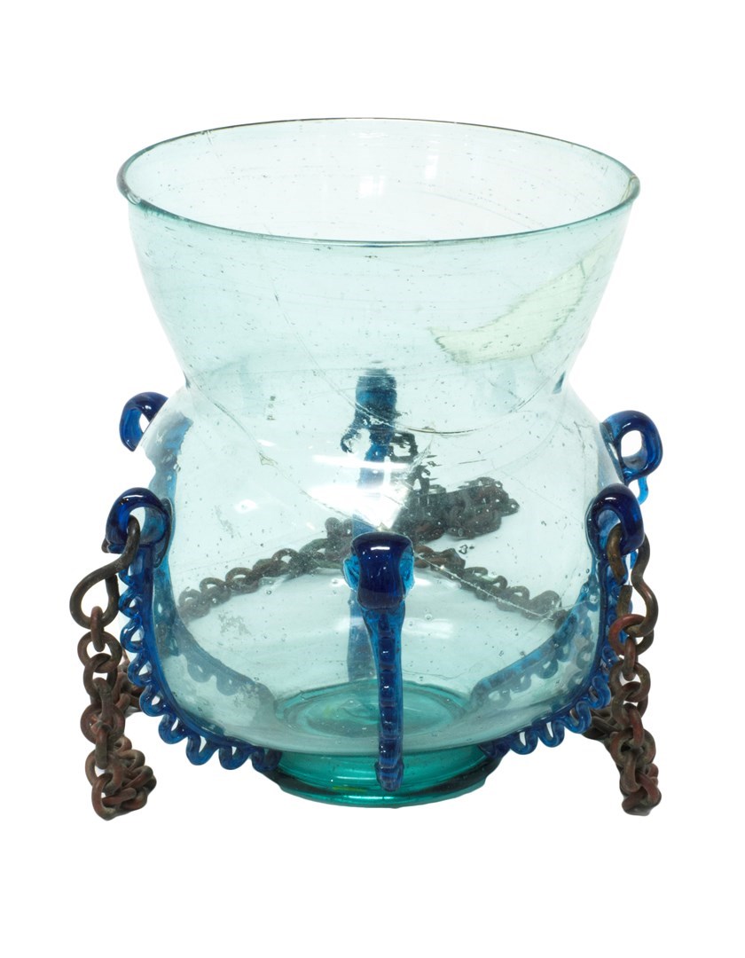 Appraisal: A rare light blue glass Mosque lamp probably Nishapur Iran