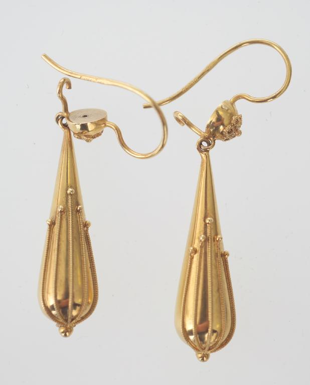 Appraisal: PAIR OF VICTORIAN ct GOLD DROP EARRINGS each with beaded