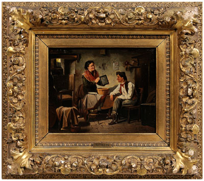 Appraisal: Genre painting signed A Collin interior scene of woman showing