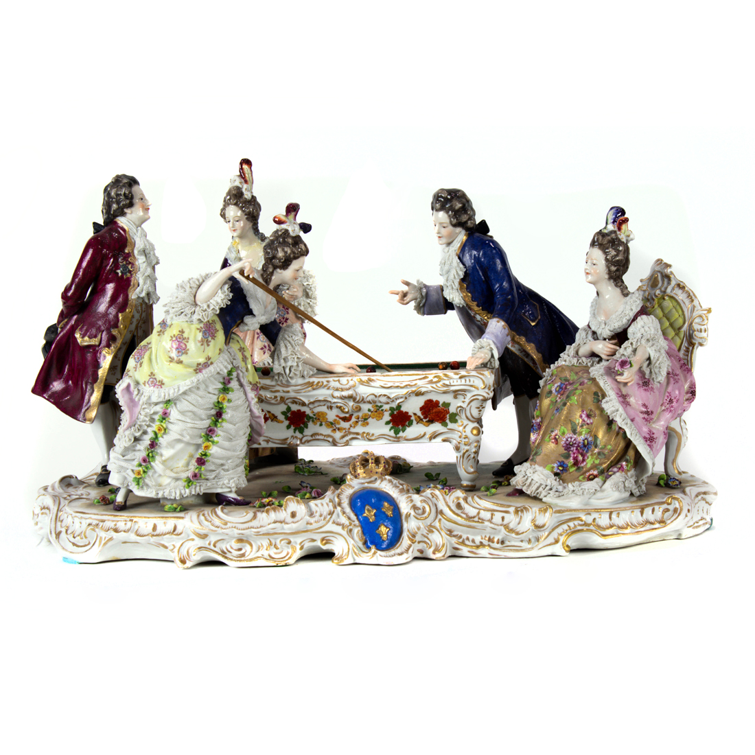 Appraisal: A DRESDEN PORCELAIN CRINOLINE GROUP OF A BILLIARD GAME A