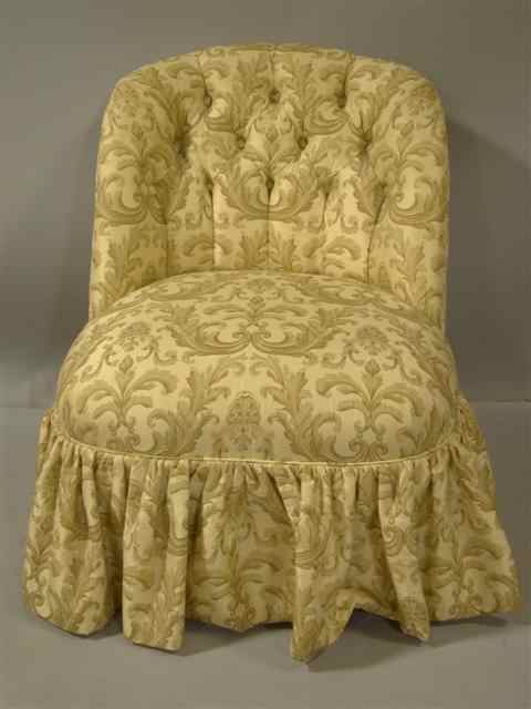 Appraisal: UPHOLSTERED SLIPPER CHAIR WITH NANCY CORZINE SILK TUFTING AND SKIRT