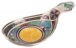 Appraisal: RUSSIAN SILVER ENAMEL KOVSH KHLEBNIKOV A VERY FINE RUSSIAN SILVER