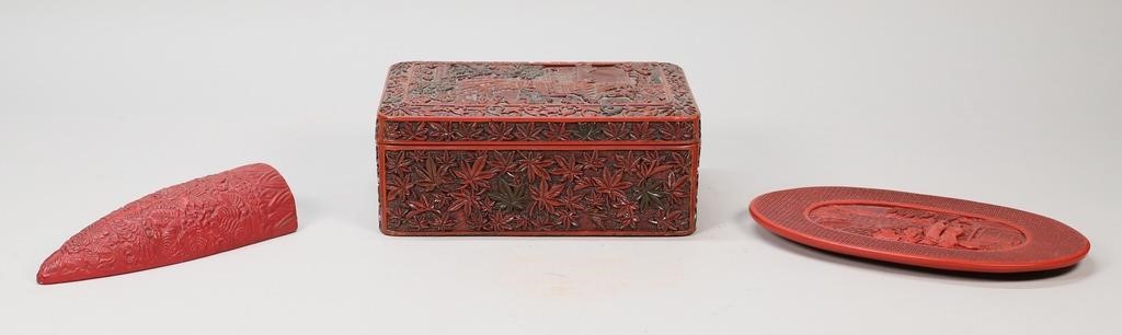 Appraisal: Chinese decorative items Cinnabar style lacquer box L x W