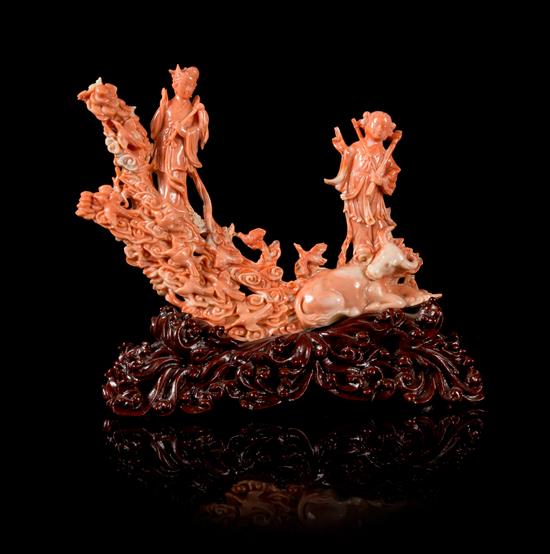 Appraisal: Sale Lot A Carved Pink Coral Figural Group late th