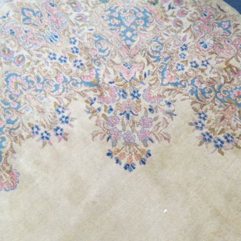 Appraisal: Kerman Persian Handmade Rug elegant floral on ivory field soft