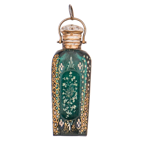 Appraisal: A French silver gilt mounted gilt green glass scent bottle