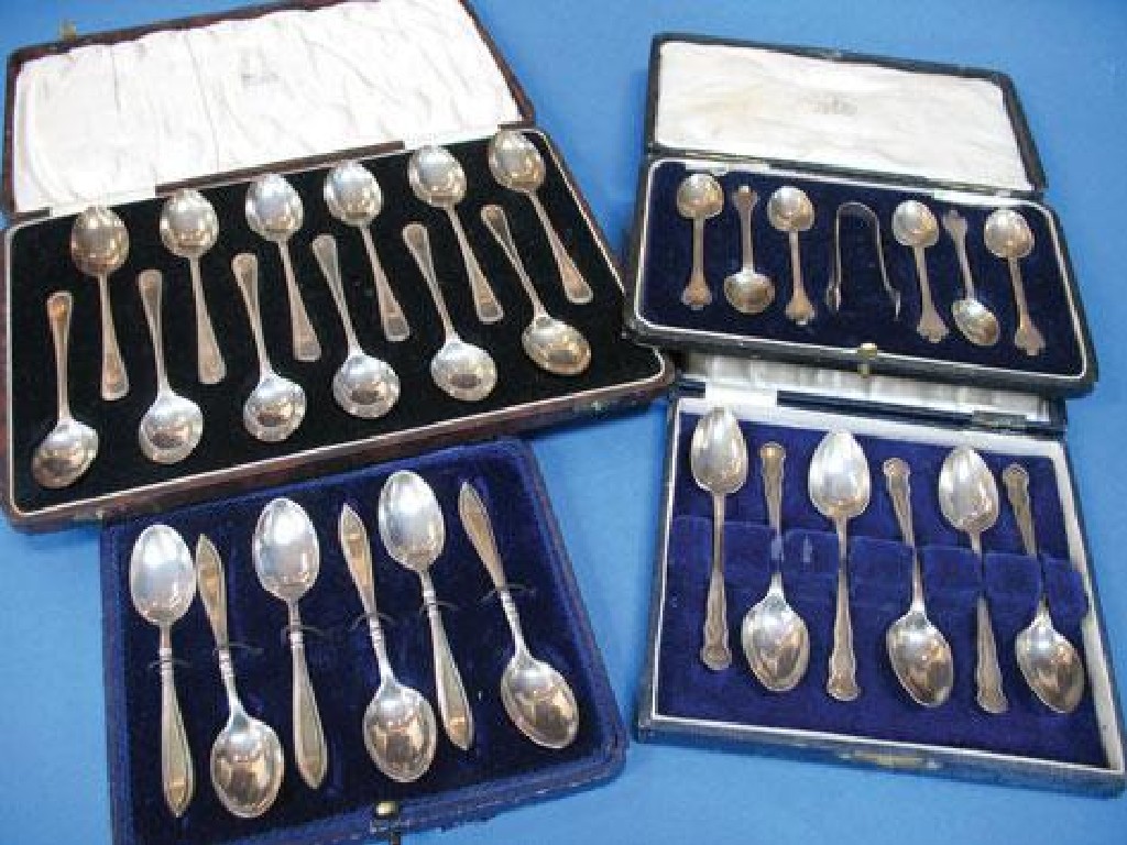 Appraisal: FOUR CASED SETS OF FLATWARE comprising a set of six