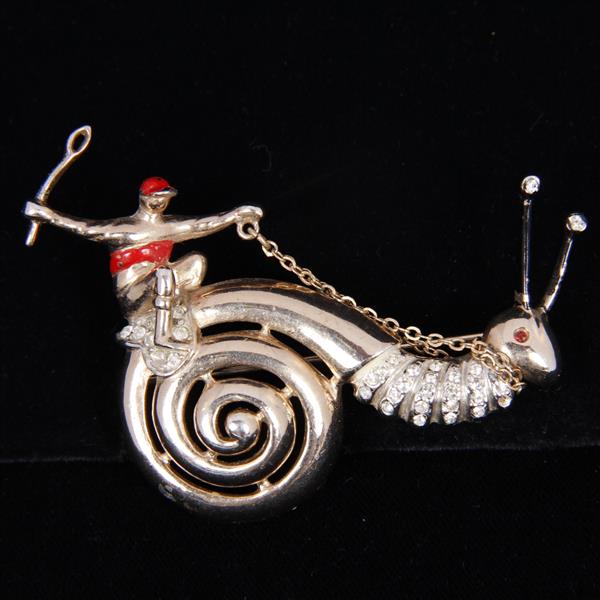 Appraisal: Reja Snail and Jockey Rider enamel and rhinestone pin brooch