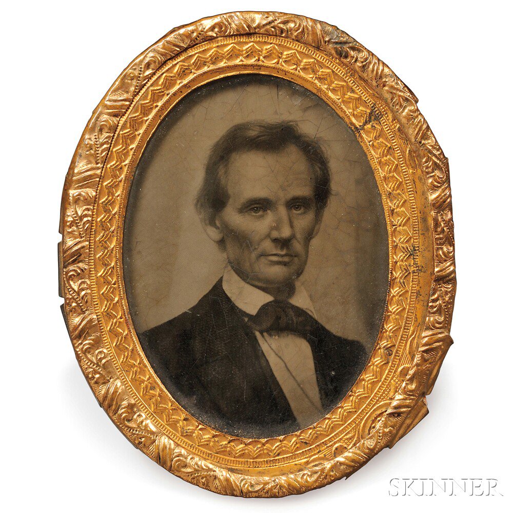 Appraisal: Abraham Lincoln Ambrotype Campaign Button photograph by Matthew Brady -