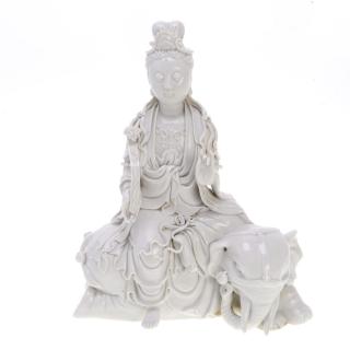 Appraisal: Chinese blanc-de-chine Guanyin with elephant th th c signature to