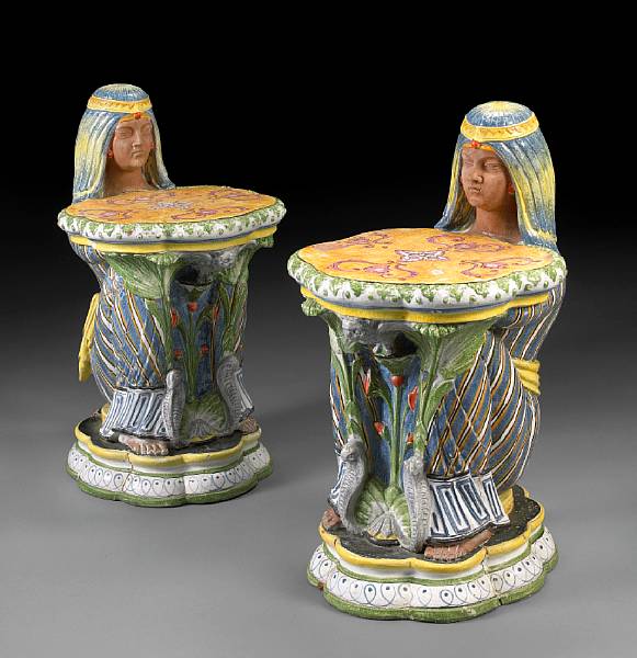 Appraisal: A pair of Egyptian Revival faience decorated garden seats height