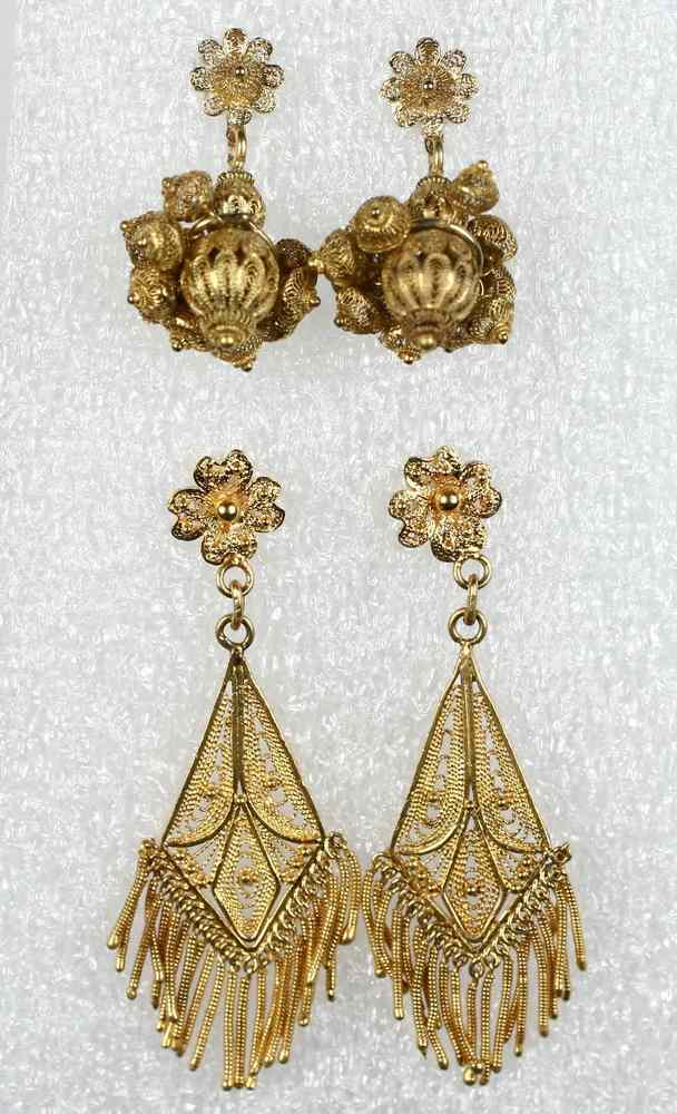 Appraisal: EARRINGS - Two pair of high karat Persian dangle earrings