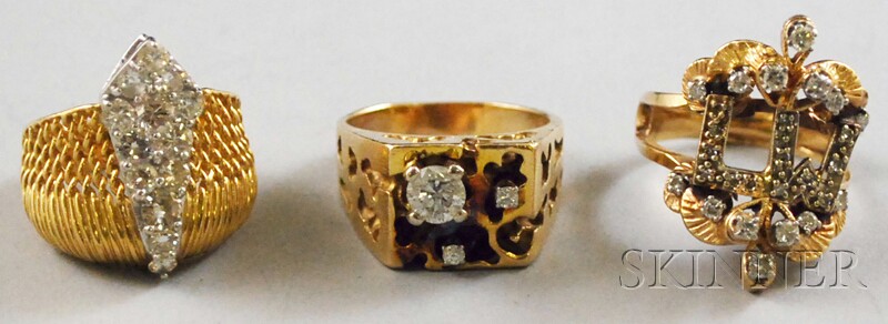 Appraisal: Three Oversized kt Gold and Diamond Cocktail Rings two stamped