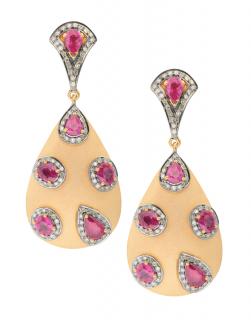 Appraisal: A PAIR OF RUBY AND DIAMOND EARRINGS A PAIR OF