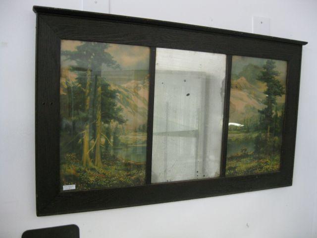 Appraisal: Oak Mirror with Framed Prints landscapes on each side x