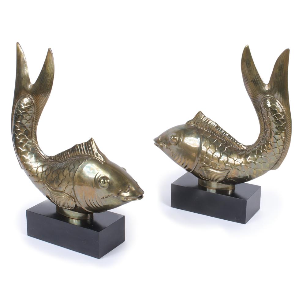 Appraisal: PAIR OF LARGE JAPANESE GILT BRONZE OR BRASS KOI FISH