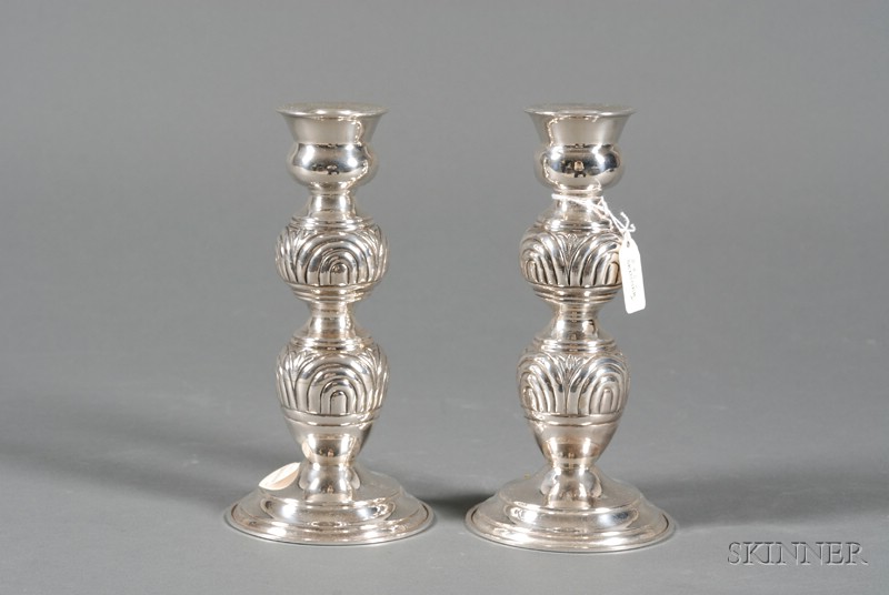 Appraisal: Pair of Silver Candlesticks Eastern European or Middle Eastern th