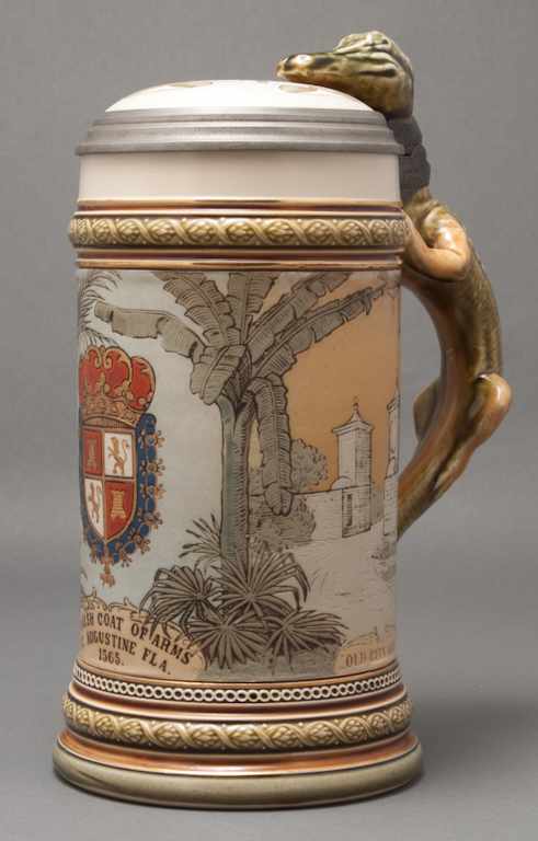 Appraisal: Villeroy and Boch Mettlach pewter-mounted salt glazed stoneware tankard of