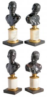 Appraisal: Two Pairs Patinated Bronze Busts of Nubians on Marble Plinths