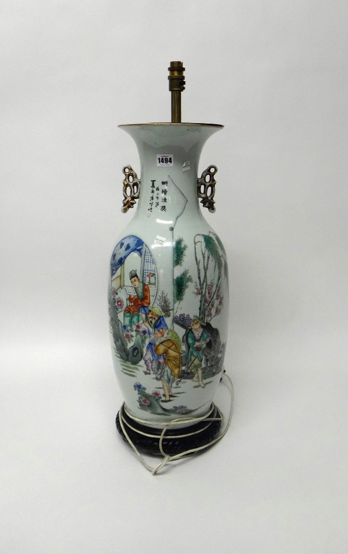 Appraisal: A large Chinese famille-rose two-handled baluster vase th century painted