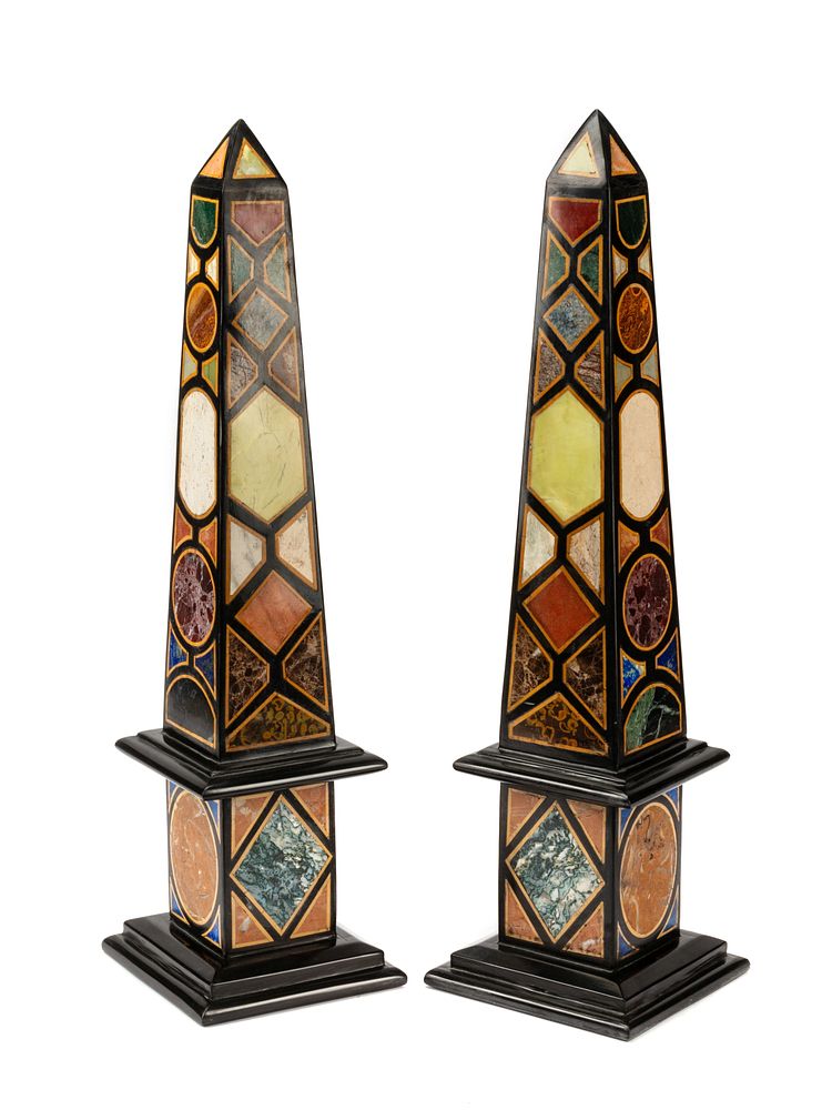 Appraisal: A Pair of Grand Tour Style Specimen Marble Obelisks A