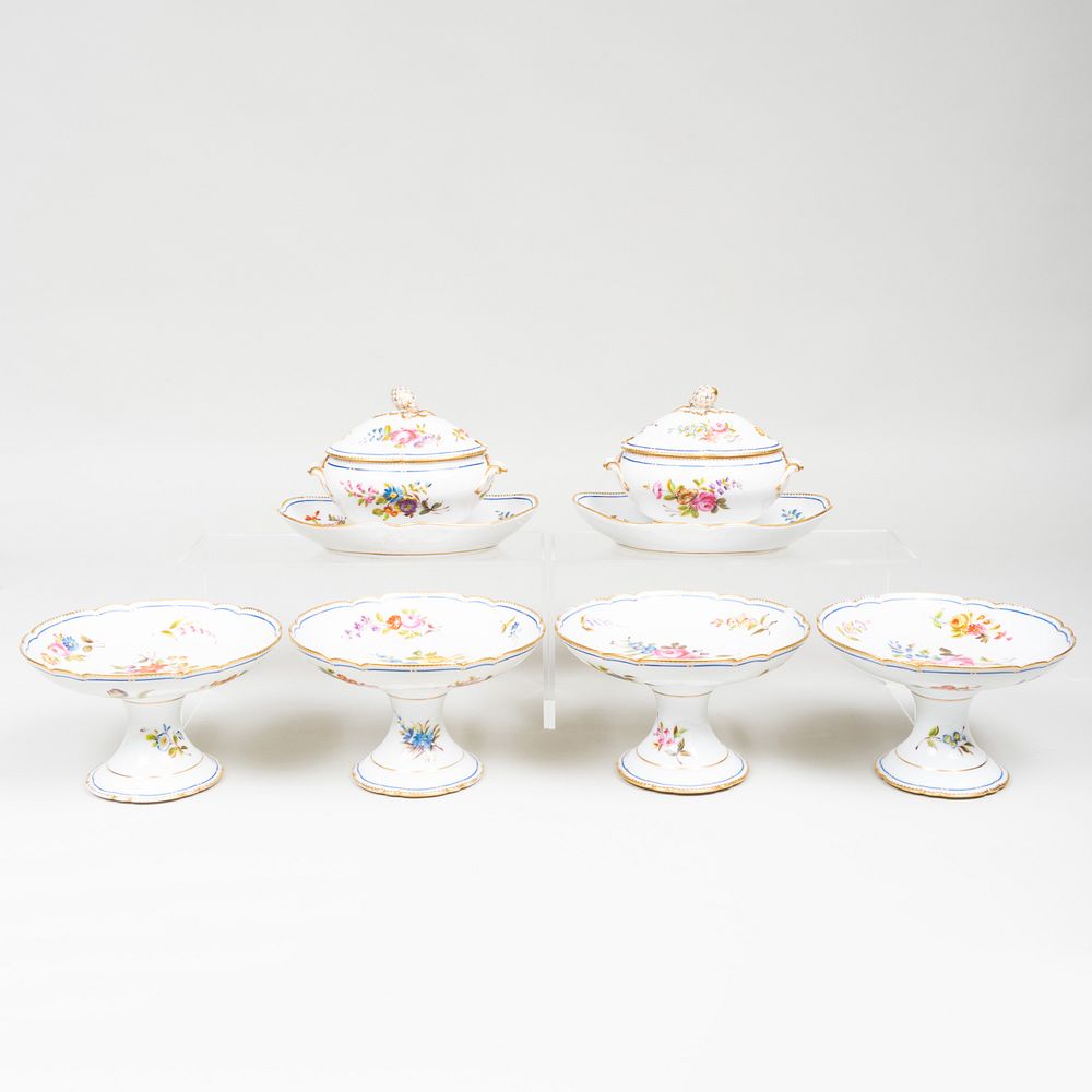 Appraisal: S vres Style Porcelain Part Dessert Service Blue interlaced 'L'