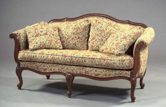 Appraisal: Provincial Louis XV-Style Fruitwood Settee the domed and padded back