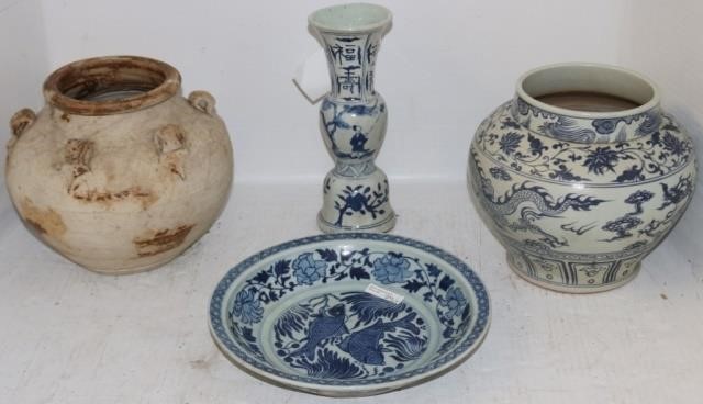 Appraisal: LOT OF FOUR TH CENTURY STYLE CHINESEPOTTERY PORCELAIN OBJECTS TH