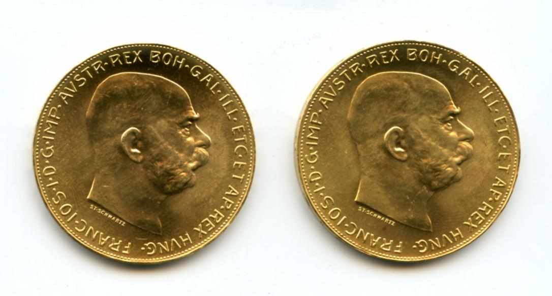 Appraisal: Austria Corona Restrike KM- A pair of similar bullion coins