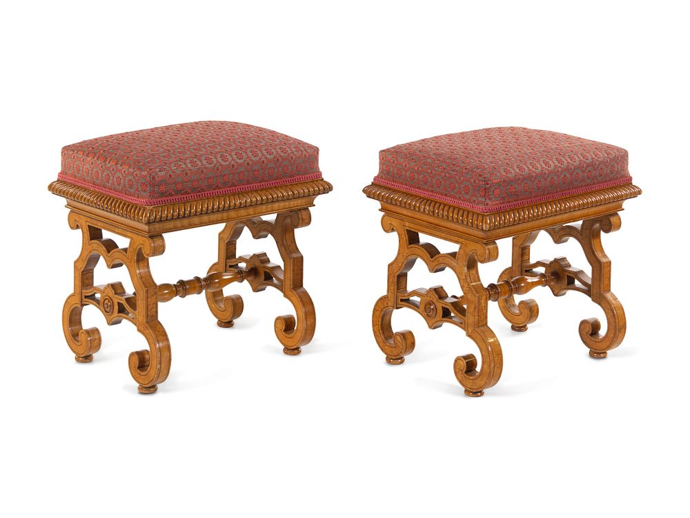 Appraisal: A Pair of Russian Empire Carved Maple Tabourets A Pair