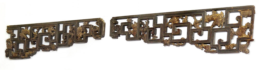 Appraisal: CARVED CHINESE VALENCE PANELS Carved and shaped with gilt decorated