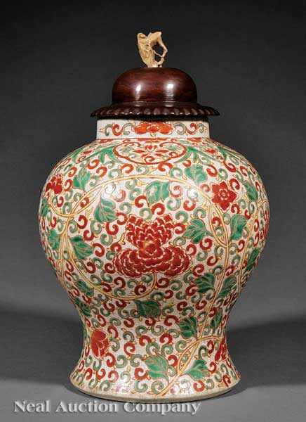 Appraisal: An Antique Chinese Wucai Enameled Porcelain Jar the baluster body