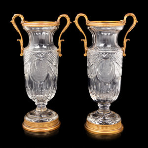 Appraisal: A Pair of Gilt Bronze Mounted Cut Glass Vases th